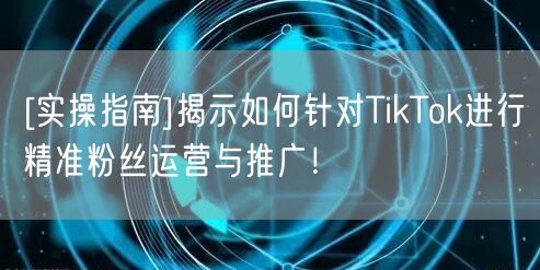 [实操指南]揭示如何针对TikTok进行精准粉丝运营与推广！