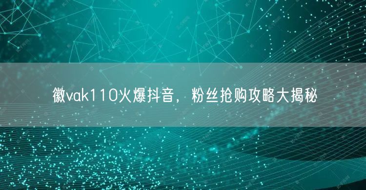 徽vak110火爆抖音，粉丝抢购攻略大揭秘