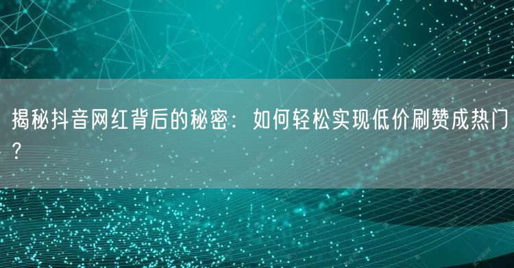 揭秘抖音网红背后的秘密：如何轻松实现低价刷赞成热门？