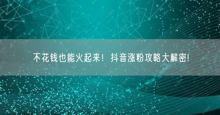 不花钱也能火起来！抖音涨粉攻略大解密!