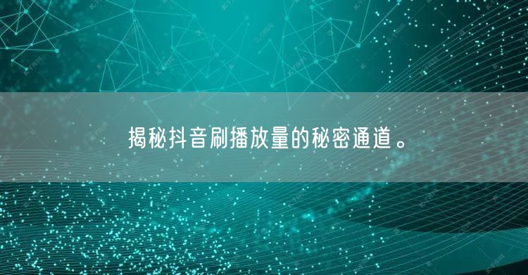 揭秘抖音刷播放量的秘密通道。