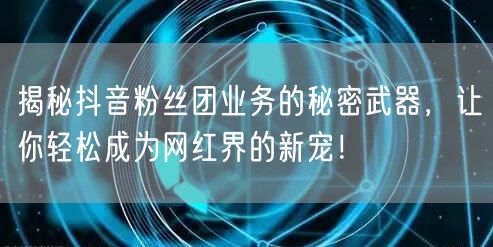 揭秘抖音粉丝团业务的秘密武器，让你轻松成为网红界的新宠！