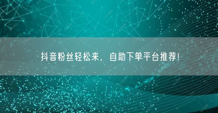 抖音粉丝轻松来，自助下单平台推荐！