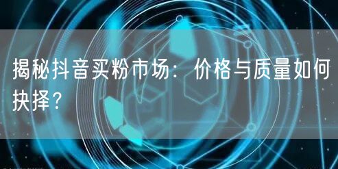 揭秘抖音买粉市场：价格与质量如何抉择？