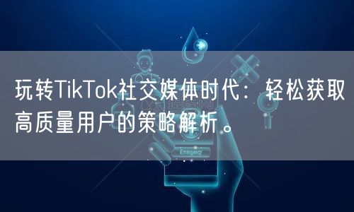 玩转TikTok社交媒体时代：轻松获取高质量用户的策略解析。