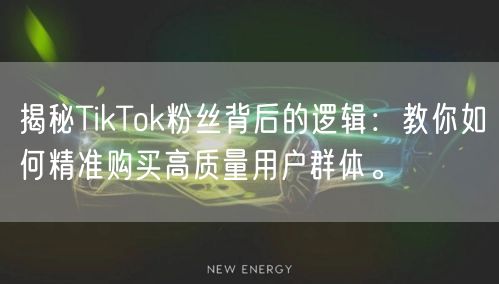 揭秘TikTok粉丝背后的逻辑：教你如何精准购买高质量用户群体。
