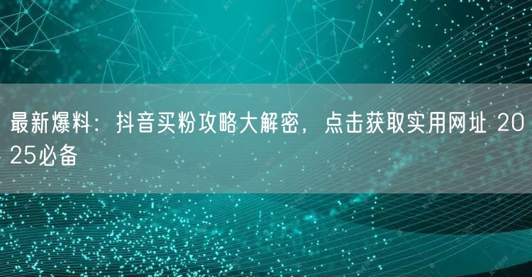 最新爆料：抖音买粉攻略大解密，点击获取实用网址 2025必备