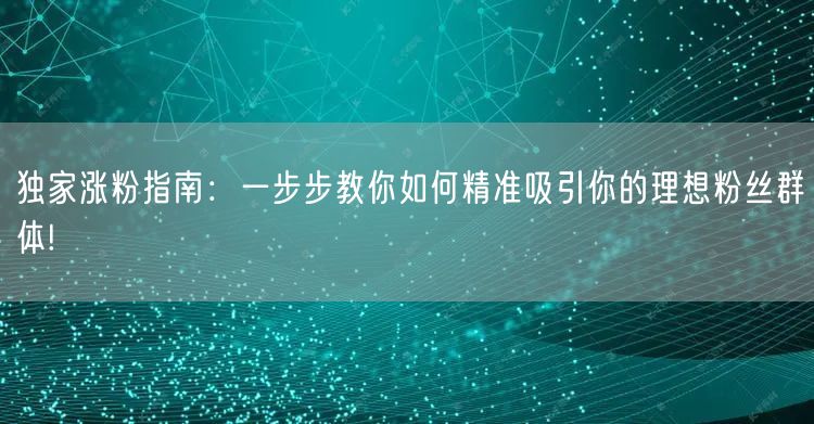 独家涨粉指南：一步步教你如何精准吸引你的理想粉丝群体!