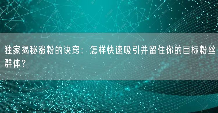 独家揭秘涨粉的诀窍：怎样快速吸引并留住你的目标粉丝群体？