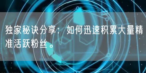 独家秘诀分享：如何迅速积累大量精准活跃粉丝。