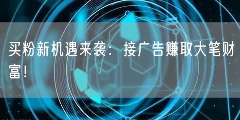 买粉新机遇来袭：接广告赚取大笔财富！